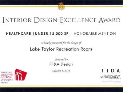 Lake Taylor Recreation Room Renovation award
